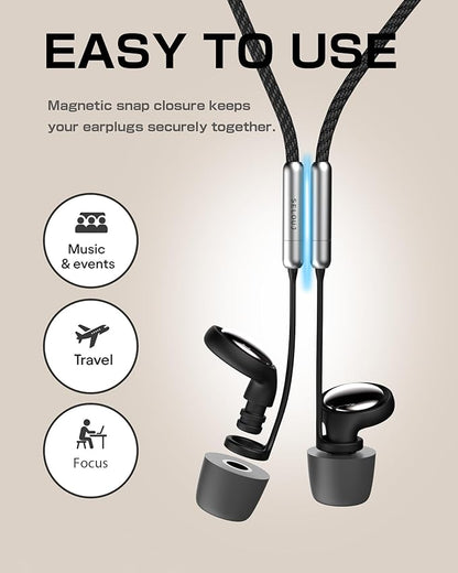 Ear Plugs for Sleeping and Concerts with Cord, Anti-Loss Reusable Earplugs, Ultra-Comfy Earplugs, 45dB Noise Reducing, Hearing Protection for Travel & Focus, 7 Pair Silicone & Foam Eartips