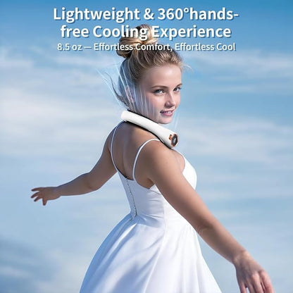 Portable Neck Fan with 6000mAh USB - Rechargeable Battery, Ultra-Light Bladeless Neck Fan LED Display, 360° Cooling Wearable Fan, 3 Speeds (White)