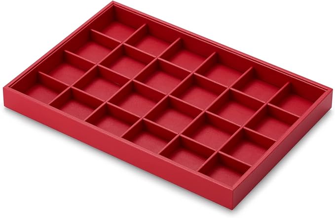 Oirlv Gorgeous Red Leather 24 Gird Jewelry Tray Stackable Jewelry Drawer Organizer Rings Earrings Organizer Storage