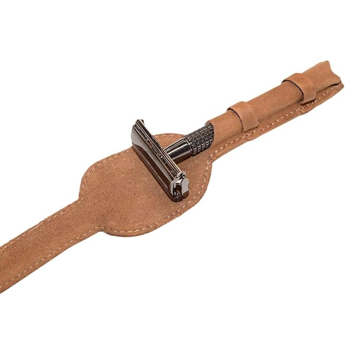 Hide & Drink, Leather Double Edge Safety Razor Protective Case, Shaving Travel Pouch, Handmade (Single Malt Mahogany)