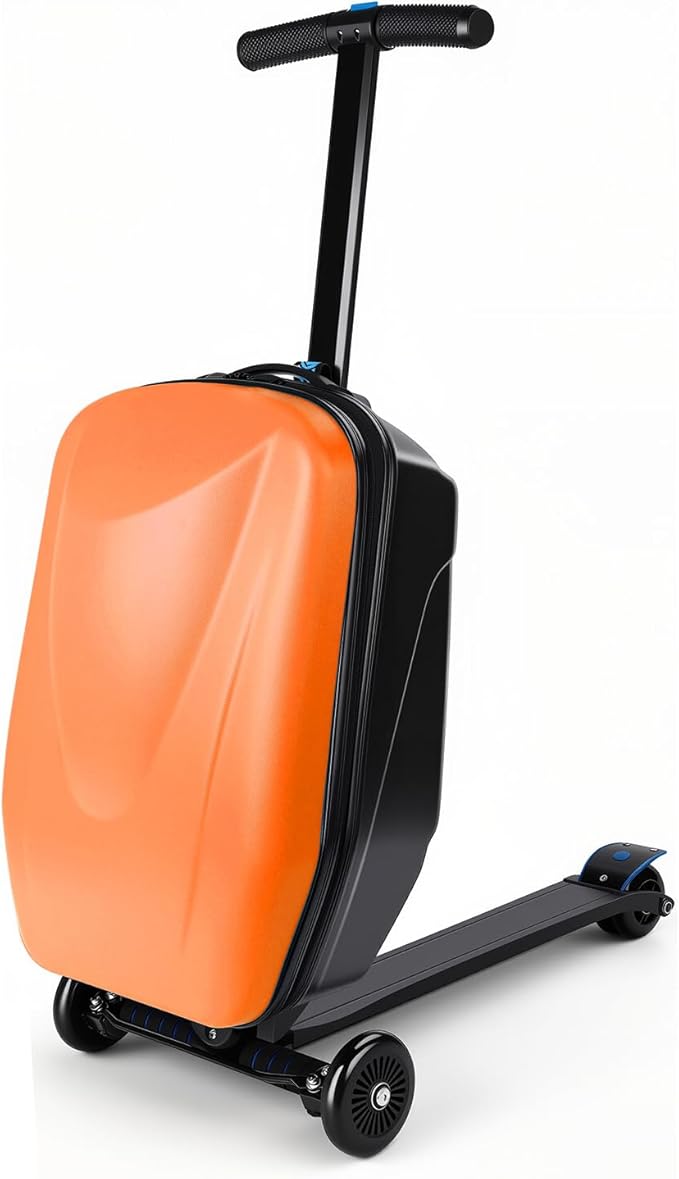 Scooter Suitcase Carry On Hardshell Ride On Suitcase Scooter for Kids Age 4-15, Multifunctional Ride On Lightweight Kids Luggage with Wheels(Size:Orange)
