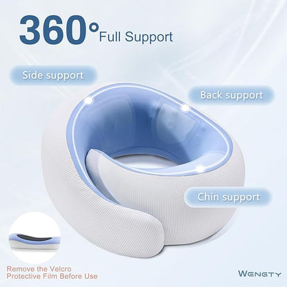 Neck Pillow for Traveling,Travel Neck Pillow for Airplanes,Cooling Fabric,100% Pure Memory Foam,Neck Pain Relief,Ergonomic Support for Long Flight (Small Size)(Blue, Compact Size-(Petite Fit))