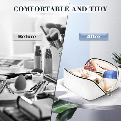 Personalized Initial Makeup Bag,Christmas Gifts for Girl,Preppy Bag Cosmetic Travel Bag Women,Travel Toiletry Organizer,Large Capacity Corduroy Stuff Bag,Cute Cosmetic Pouch Skincare Bag-LEO