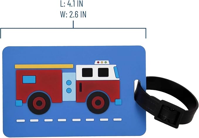Wildkin Kids Luggage Tags – Set of 2, Durable Bag Tags w/Info Card for Suitcases & Backpacks - Fire Truck