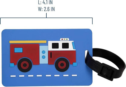 Wildkin Kids Luggage Tags – Set of 2, Durable Bag Tags w/Info Card for Suitcases & Backpacks - Fire Truck