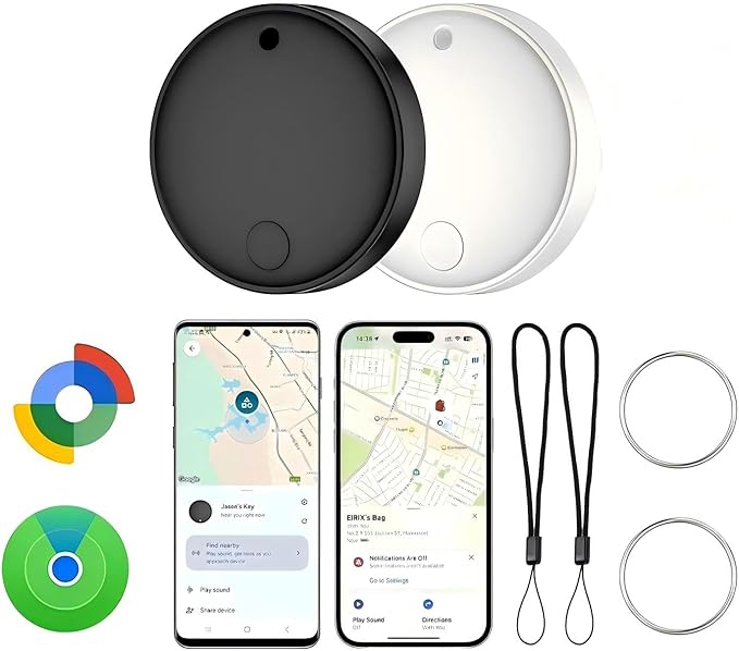Dual System Smart Anti-Loss Device, 2-Pack, for iOS and Android, Smart Bluetooth Tracker and Item Locator for Keys, Backpacks, Luggage, Wallets, Features dustproof and Waterproof Design.