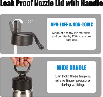 Volhoply 24oz Insulated Water Bottle With Straw Bulk 3 Pack,Metal Wide Mouth Water Bottles With Handle Lid Keep Cold,Reusable Double Wall Cups,Powder Coated Sport Bottle For Holder(Silver,3 Count)