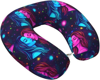 Travel Neck Pillows for Sleeping Rest Car Airplanes Lesbian LGBTQ Girl Pride Love Rainbow, Memory Foam with Removable Breathable Zipper Cover Washable for Men Women