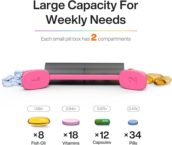 Weekly Pill Organizer 2 Times a Day - Am Pm Pill Box 7 Day, Large Twice Medicine Pill Case for Daily Medication, Vitamins, Fish Oils, Supplements Portable Week Pill Holder Container, Rose Pink