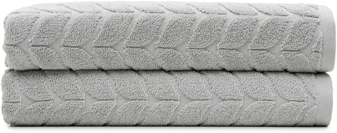 BAGNO MILANO Turkish Cotton Ultra-Soft Plush Absorbent Quick Dry Bathroom Towel Set, Made in Turkey (LightGrey, 2 pcs Bath Towel Set)