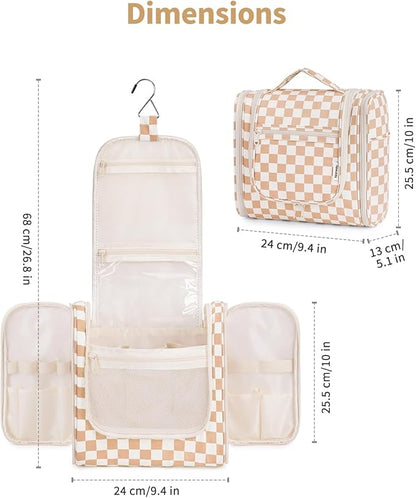 Narwey Checked Hanging Travel Toiletry Bag for Women, Travel Bag for Toiletries, Makeup Bag Organizer Cosmetic Bags Make Up Bags for Women (Light Checkerboard)