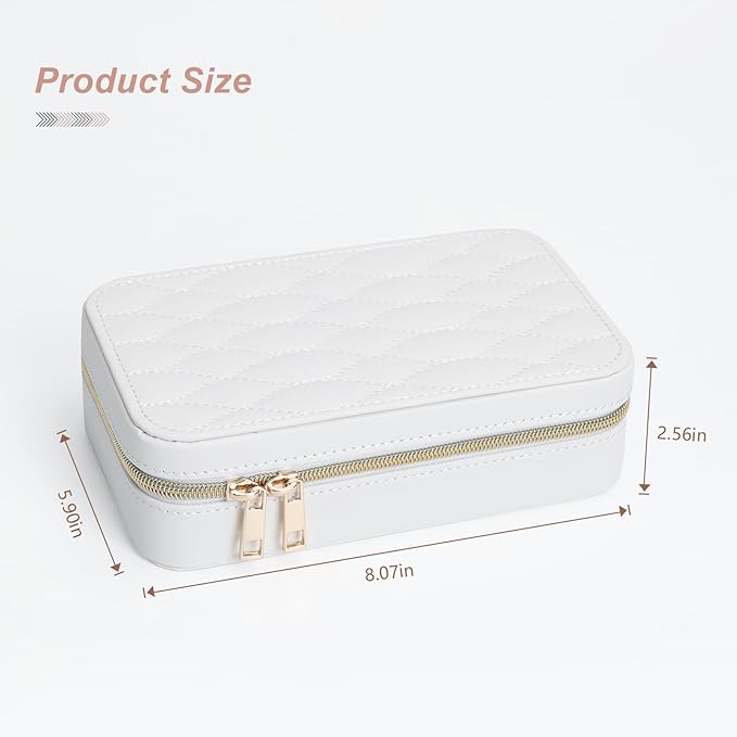 Elegant Travel Jewelry Case for Women - Multi-Function Jewelry Organizer with Necklace Hooks, Ring Slot, and Velvet Lining, Perfect for Trips White