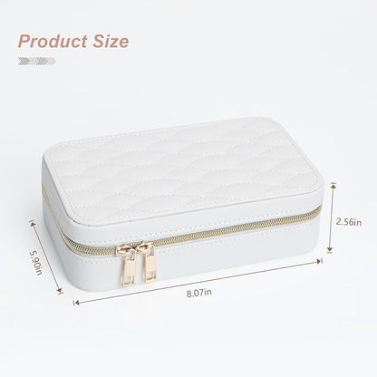 Elegant Travel Jewelry Case for Women - Multi-Function Jewelry Organizer with Necklace Hooks, Ring Slot, and Velvet Lining, Perfect for Trips White