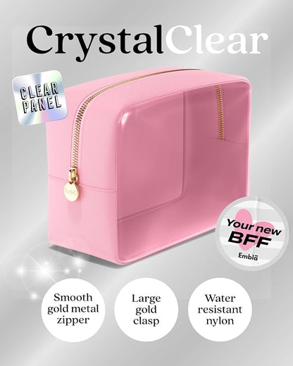 Clear Cosmetic Bags Set of 3, Mini Small Large Makeup Bags For Women Clear Pouch Cosmetics Cases Zipper Cute Pouches Make Up Travel Toiletry Essentials Preppy Purse Organizer Makeup Cases, Flamingo