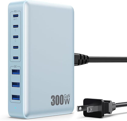 USB C Charger 300W USB C Charger Block, 8-Ports GaN IV Fast Charging Station Hub,PD 100W Laptop Charger Adapter,for MacBook Pro/Air/iPad/iPhone16/15/14/Apple Watch/DELL/Samsung for Home Office