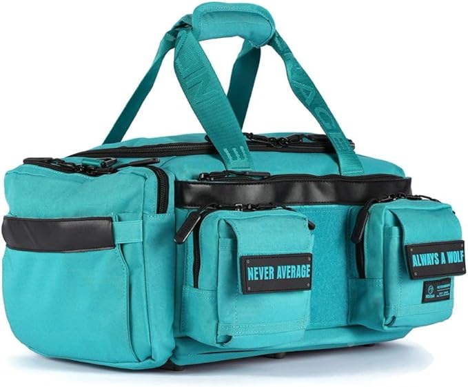 WOLFpak 20L Mini Duffle Bag for Gym & Travel | Waterproof Carry-On Weekender Bag with Shoe Compartment, Hard Bottom, and Tactical Molle System (Voodoo Aqua)