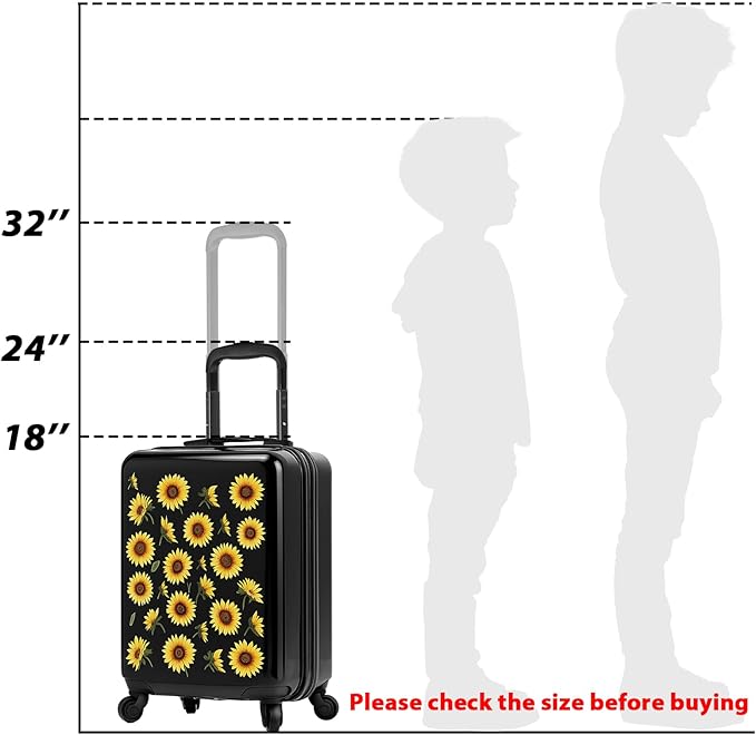 Redbaker 6 Pcs Kids Luggage Set 17 Inch Kids Rolling Luggage Double Pattern Suitcase for Girls Boys School Gift(Back Yellow, 17 Inch, Sunflower Style)