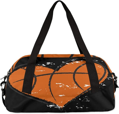 Heart Shape Basketball Sports Pattern Gym Duffle Bag for Kids,Sports Bag for Teens Boys & Girls Small Waterproof Overnight Weekender Carry School Practice Travel Bag