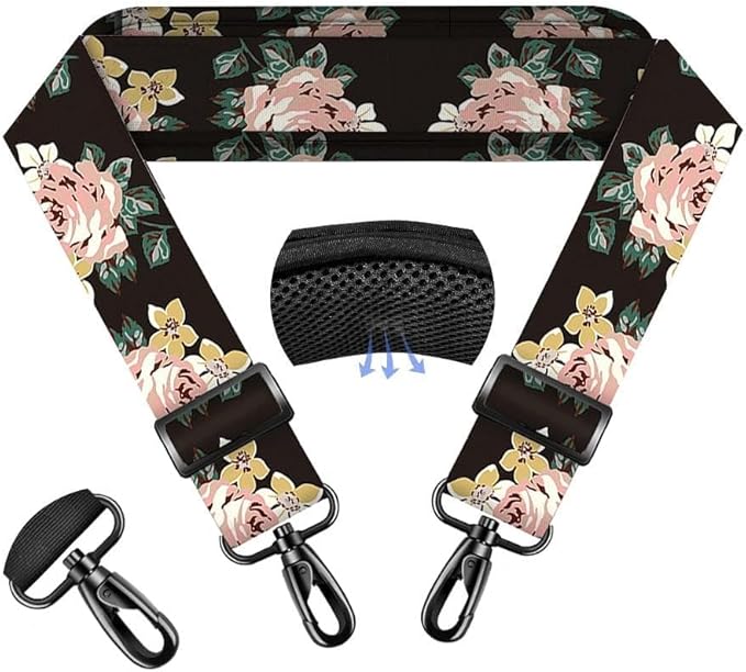 ZINZ 74" Shoulder Strap with Fixed Pad and Dual Balanced Buckles，Black Flowers