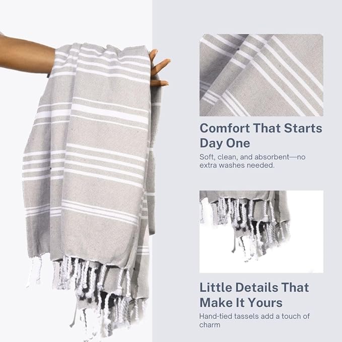 Cotton Turkish Beach Towel with Towels Oversized 36"x72" Pool Absorbent Extra Large Quick Dry Sand Travel Towel (Silver Mist, 4 Pack)