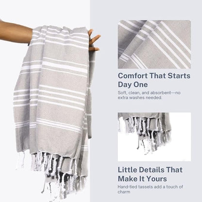 Cotton Turkish Beach Towel with Towels Oversized 36"x72" Pool Absorbent Extra Large Quick Dry Sand Travel Towel (Silver Mist, 4 Pack)
