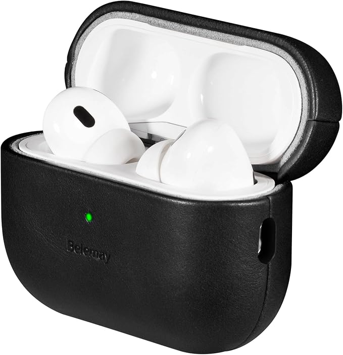 Belemay Handcrafted Full-Grain Vegetable-Tanned Leather Case for AirPods Pro 3rd Gen (2025), Classy Two-Tone Effect, Natural Patina, Compatible with MagSafe, Compatible with Airpods Pro 3, Black