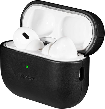 Belemay for AirPods Pro 2nd Generation Case, Compatible with MagSafe and Wireless Charging, Luxury Full-Grain Smooth Leather, Unique Patina, Comfort Grip, Compatible with Airpods Pro 2, Black
