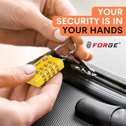 Forge Dual-Opening: Key or Combination Access Lock, TSA Approved Locks for Luggage, Pelican case, Travel, Gym, School, Stainless Steel Shackle.(Yellow, 4 Pk)