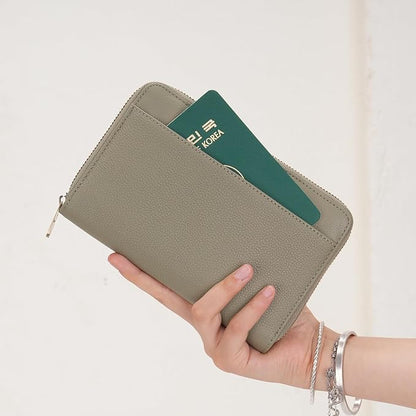 WASON Leather Zipper Travel Passport Wallet Holder RFID Blocking Cover, Passport case Pocket Slot for Card, Cash, ID, Boarding Pass and Ticket for Men, Women and Family Trips (Green)