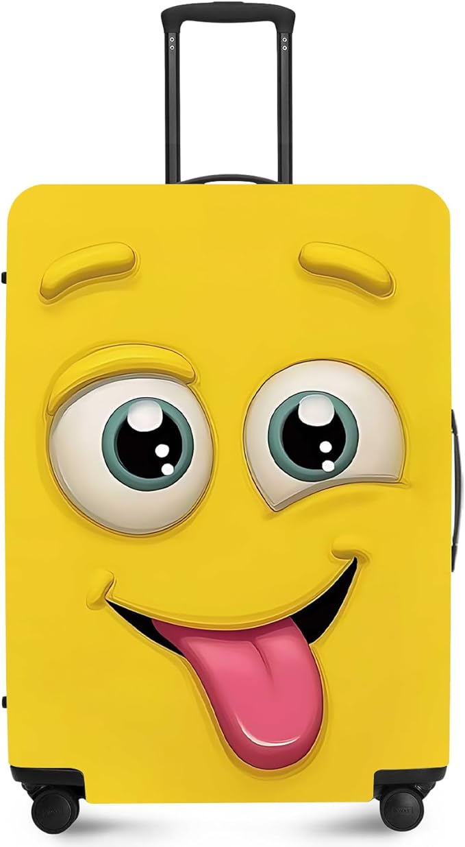 ANNA QUEEN Cut Funny Emoticons Yellow Luggage Cover Washable Suitcase Protector Suitcase Cover Anti-Scratch,Stretchable Fit for 18-32Inch Luggage,Travel Bag Cover L(fits 26-28Inch suitcase)