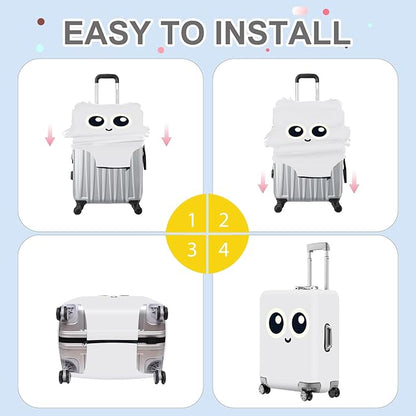 ANNA QUEEN Cute Smiley Face Luggage Cover, White Cartoon Suitcase Protector with Big Eyes Design, Stretchable, Washable Travel Cover for 32-34 Inch Luggage