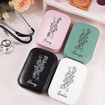 callie Personalized DNA BirthFlower Jewelry Box with Mirror & LED 3 Adjustable Light, Custom Name - Travel Makeup Organizer Box, Gift for Women Doctor Medical Staff