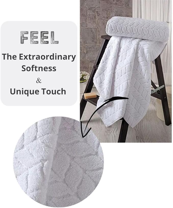 BAGNO MILANO Turkish Bath Towels, Soft Plush Jacquard Luxury Bath Towels, Quick Dry Towel Set (Cream, 6 pcs Towel Set)