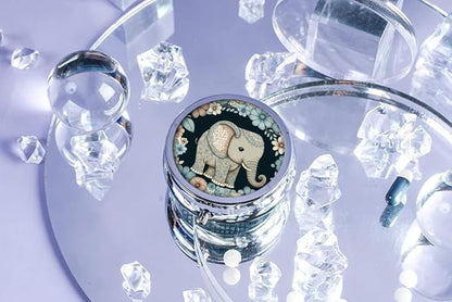 Pill Box,Floral Elephant Round Pill Box 3 Compartment Decorative Pocket Purse Portable Mini Travel Medicine Tablet Vitamin Holder Organizer Pill Case