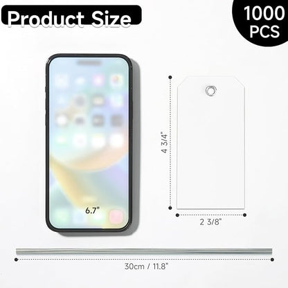 1000 Pieces Plastic Shipping Tags with Wire Labeling Tags Waterproof Hang Tags with Reinforcement Hole Writable Luggage tag Loops for Equipment Inventory Parts Garage (White, 4 3/4" x 2 3/8")