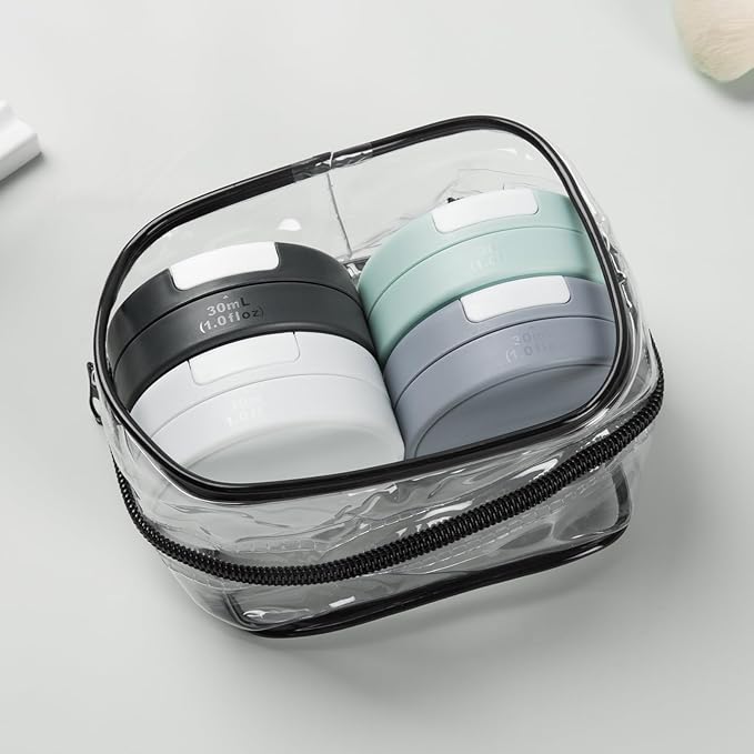 Travel Containers for Toiletries, Magnetic Travel Containers (30ml), TSA Approved Cream Jars with Toiletry Bag, Leak-proof Small Jars with Multiple Labels for Better Organization