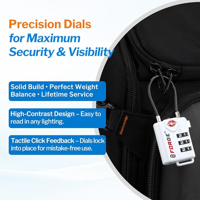 TSA Approved Cable Luggage Locks, Re-settable Combination with Alloy Body (White 4 Locks)