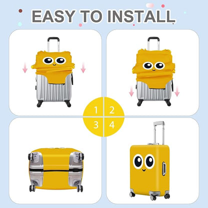 ANNA QUEEN Cute Smiley Face Luggage Cover, Yellow Cartoon Suitcase Protector with Big Eyes Design, Stretchable, Washable Travel Cover for 32-34 Inch Luggage