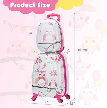 KOTEK Kids Carry On Luggage Set, 16" Hardside Rolling Suitcase with Spinner Wheels, Travel Rolling Luggage for Boys Girls (Owl)