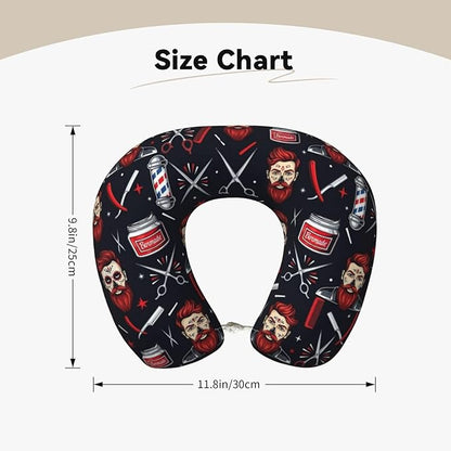 Support Neck Pillow for Youth Travel, Washable Airplane Chin Supporting and Relax U Shaped Pillows Vintage Barber Shop Tools