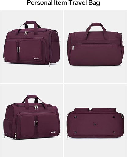 MILADA Carry On Luggage Bags for Travel Large Foldable Duffle Bag for Travel Lightweight Personal Bags for Airplanes Weekend Overnight Bags for Women Mens Travel Bag, Purple