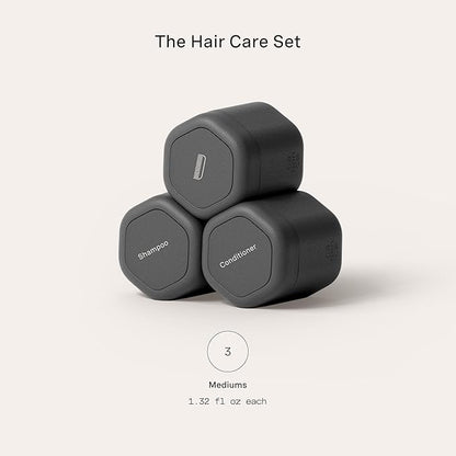 Cadence Travel Containers Haircare Capsule Set - Magnetic Containers with Lids,Carry On Travel Essentials For Women/Men - 3 Flex Mediums (1.32oz) - Shampoo, Conditioner & Comb Icon Labels - Charcoal