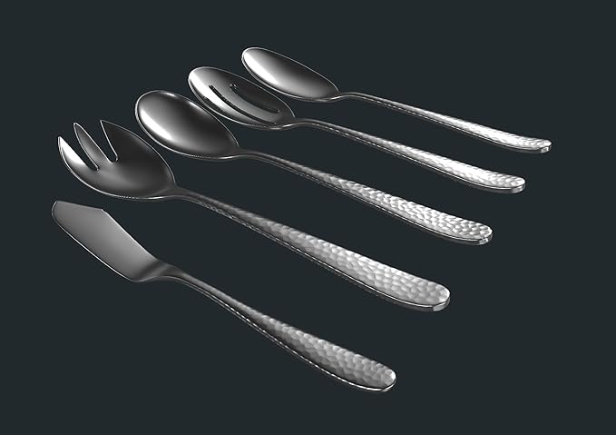 Matte Silverware Set, 18/10 Stainless Steel Satin Flatware, Modern Brushed Finish Cutlery, Dishwasher Safe & Durable, Built to Last (10-Piece Serving Set, Fidenza Hammered)
