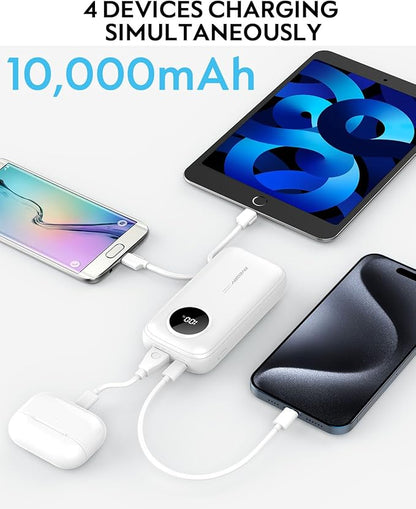 Ayeway Small Power Bank with Built-in Cable,10,000mAh USB C Fast Charge Battery Pack Portable Charger with 4 Output,Lightweight External Backup Battery Phone Charger for iPhone,Samsung,5V Heated Vest