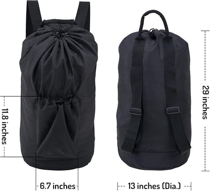 Laundry Backpack Bag, Dirty Clothes Travel Laundry Bag with Shoulder Straps for College Dorm Room (Black)