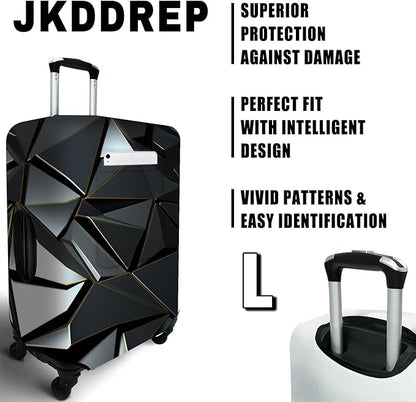 Black Geometry Travel Luggage Cover, Travel-Themed Suitcase Protector Stretchable, Washable Travel Suitcase Cover (L for 25-28 Inch Luggage)