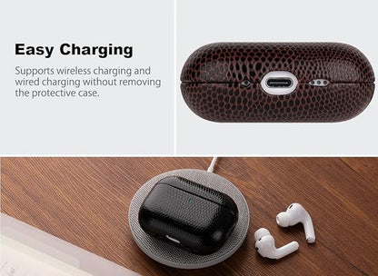 Handmade Case - for AirPods Pro 2 Case Cover - Selected Vegan Leather, Lizard Skin Texture, Drop Protective Hard Shell Cover for AirPods Pro 2nd Generation Earbuds - Coffee