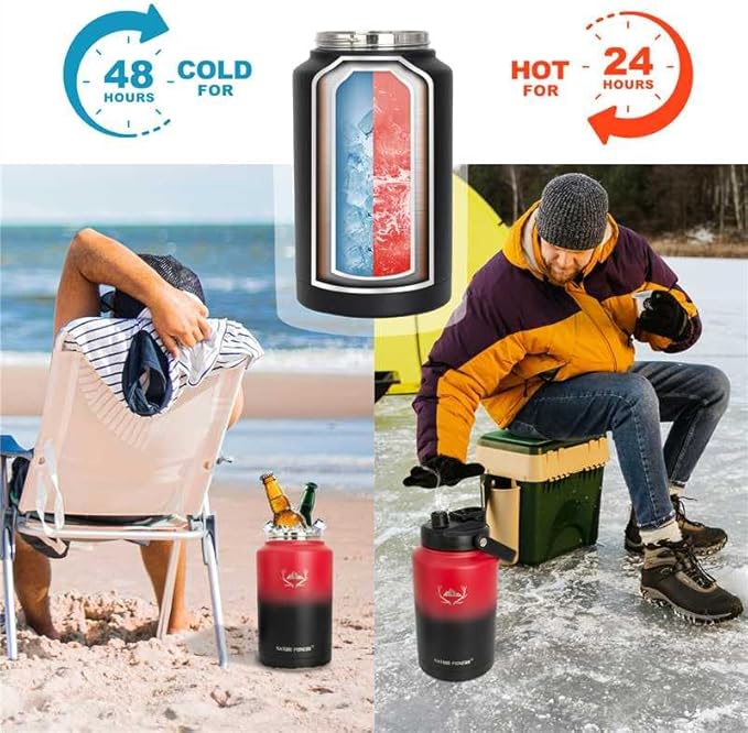 NATURE PIONEOR One Gallon Water Bottle Insulated - Large Double Vacuum Stainless Steel 128 oz Water Bottle with Holder/Carrier, 1 Gallon Water Jug,128oz, Wide Mouth