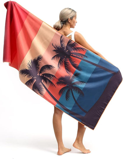 Eunzel 2 Pack Microfiber Beach Towel, Quick Dry Travel Towel Large Sand Free Towel for Beach, Camping, Swim Pool, Gym, Sports& Yoga 71"x32", Retro Tropics/Tropical Sunset