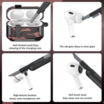 RFUNGUANGO for AirPods Pro 2nd Gen Case with Cleaning Kit, Military Hard Case Protective Armor with Lock, for AirPod Gen 2 Charging Case (2023/2022/2019, 2nd Gen/1st Gen),Red Camouflage